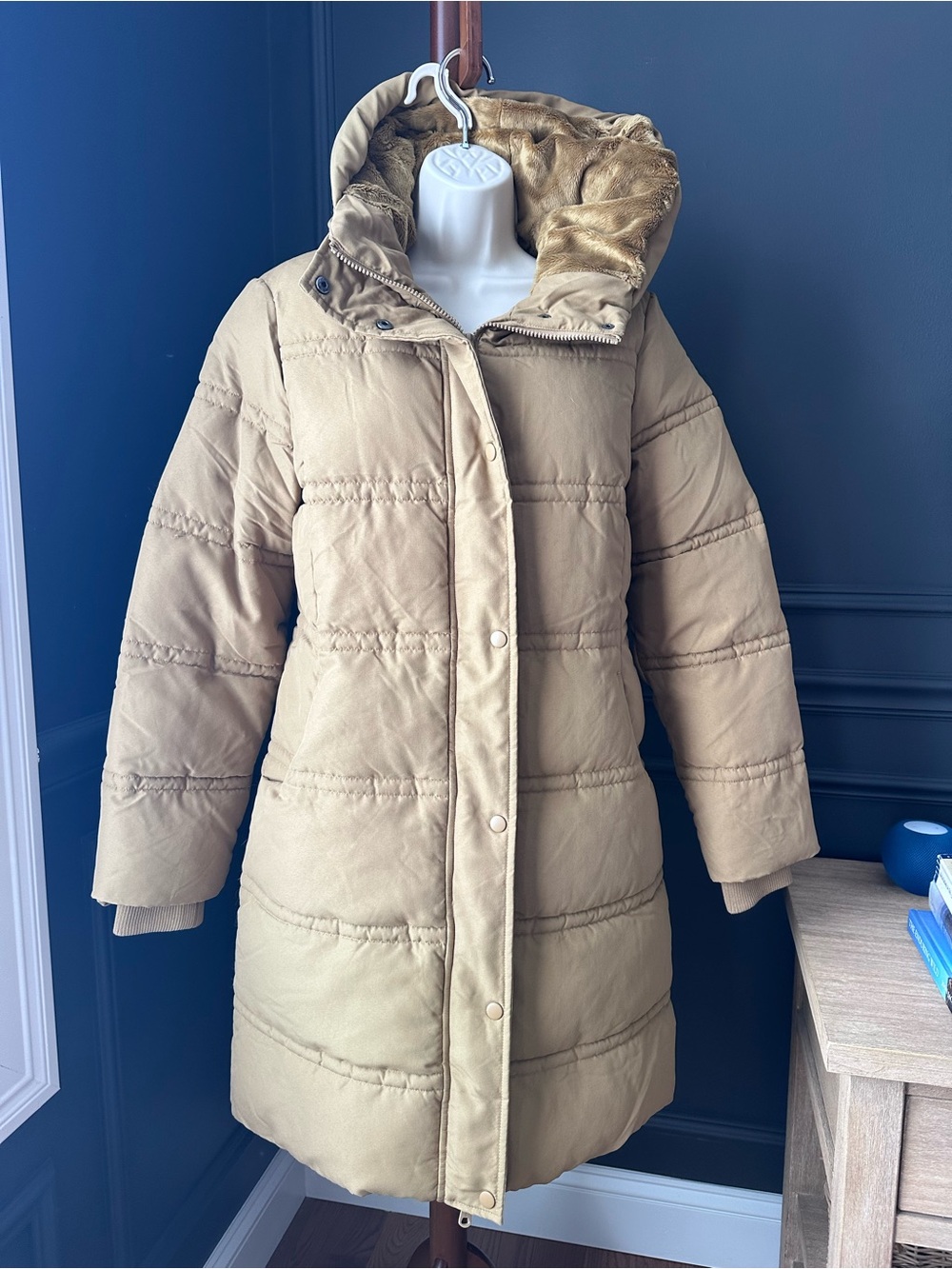 BERNANDO Womens Winter Hooded Water Resistant Puffer Coat in Camel XS